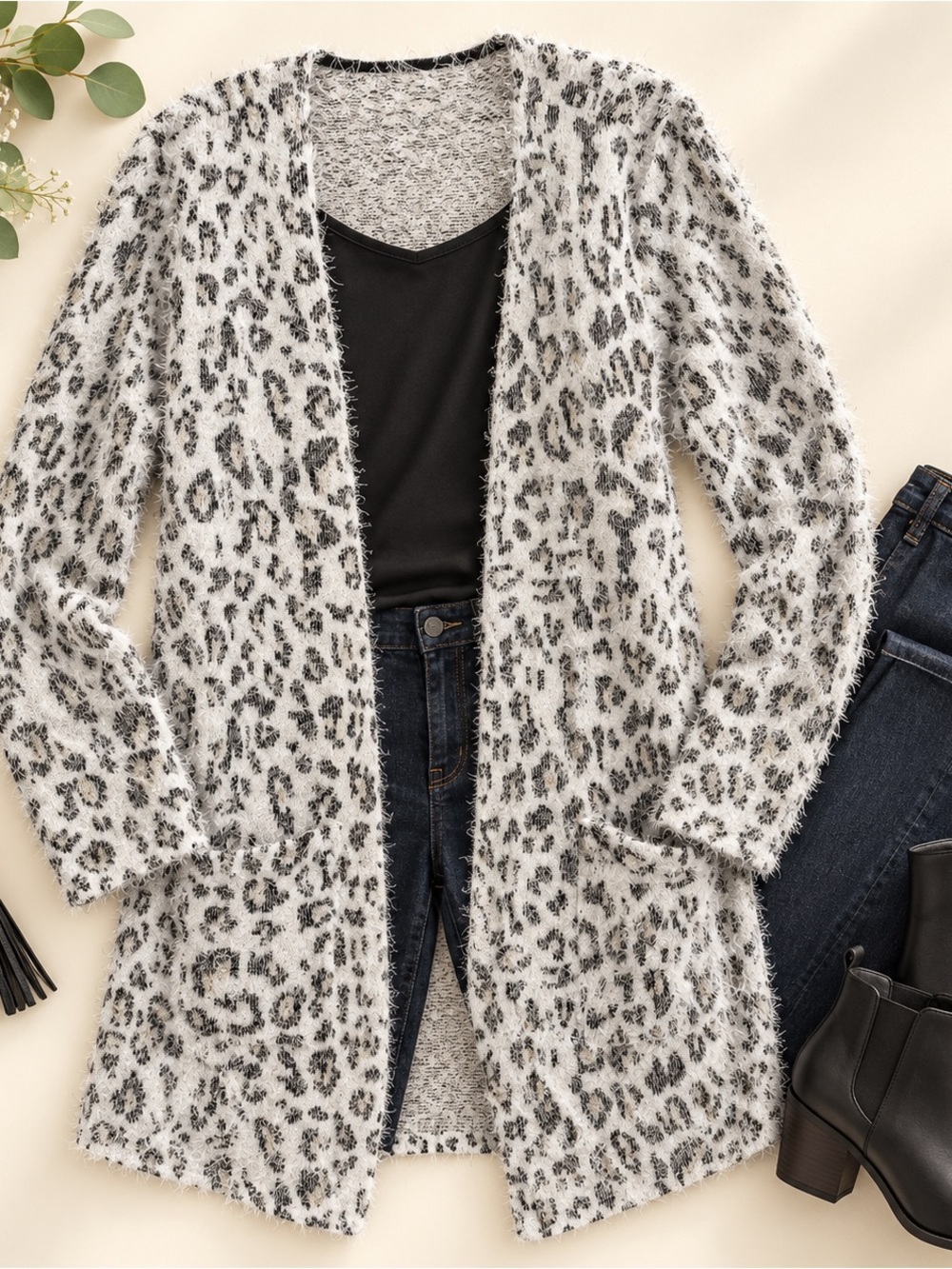 Maurices Fuzzy Leopard Print Open Front Cardigan Size Medium